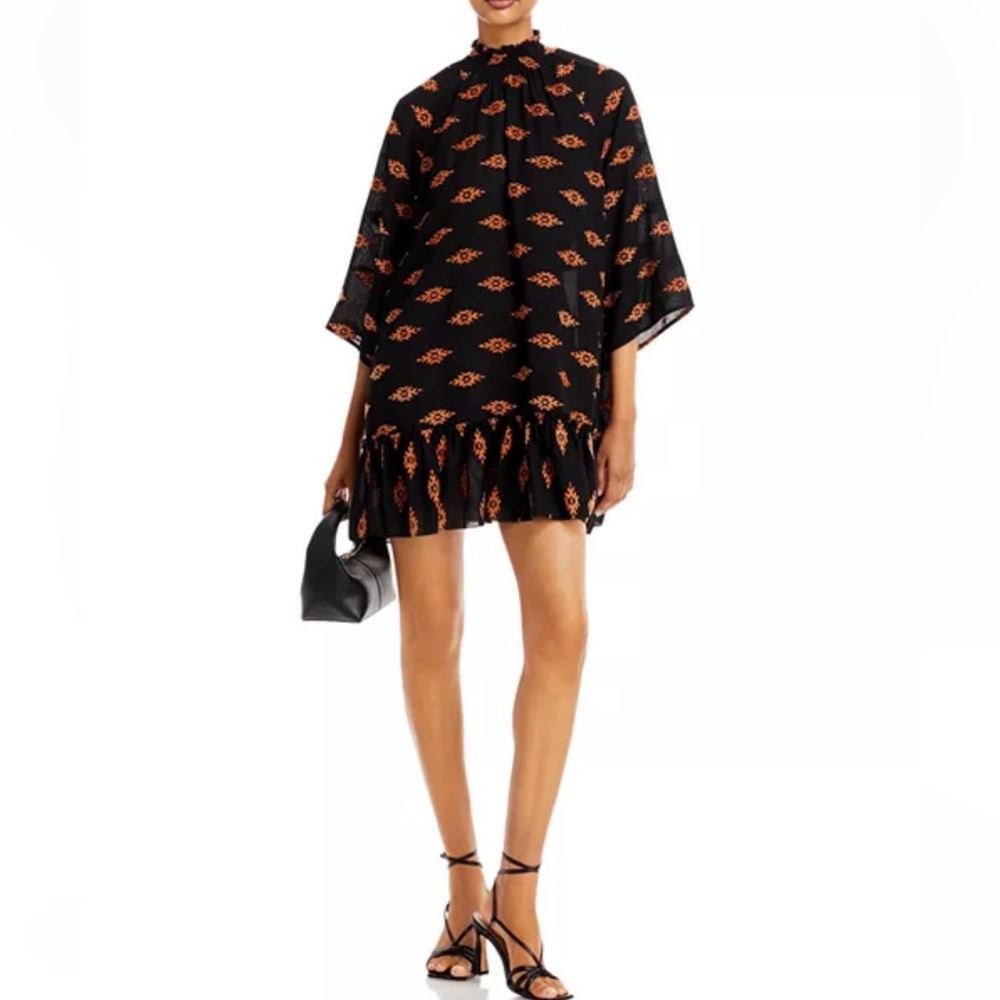 Rhode Dress Women Marika Woven Embroidered Shift Dress Size Medium Black/orange